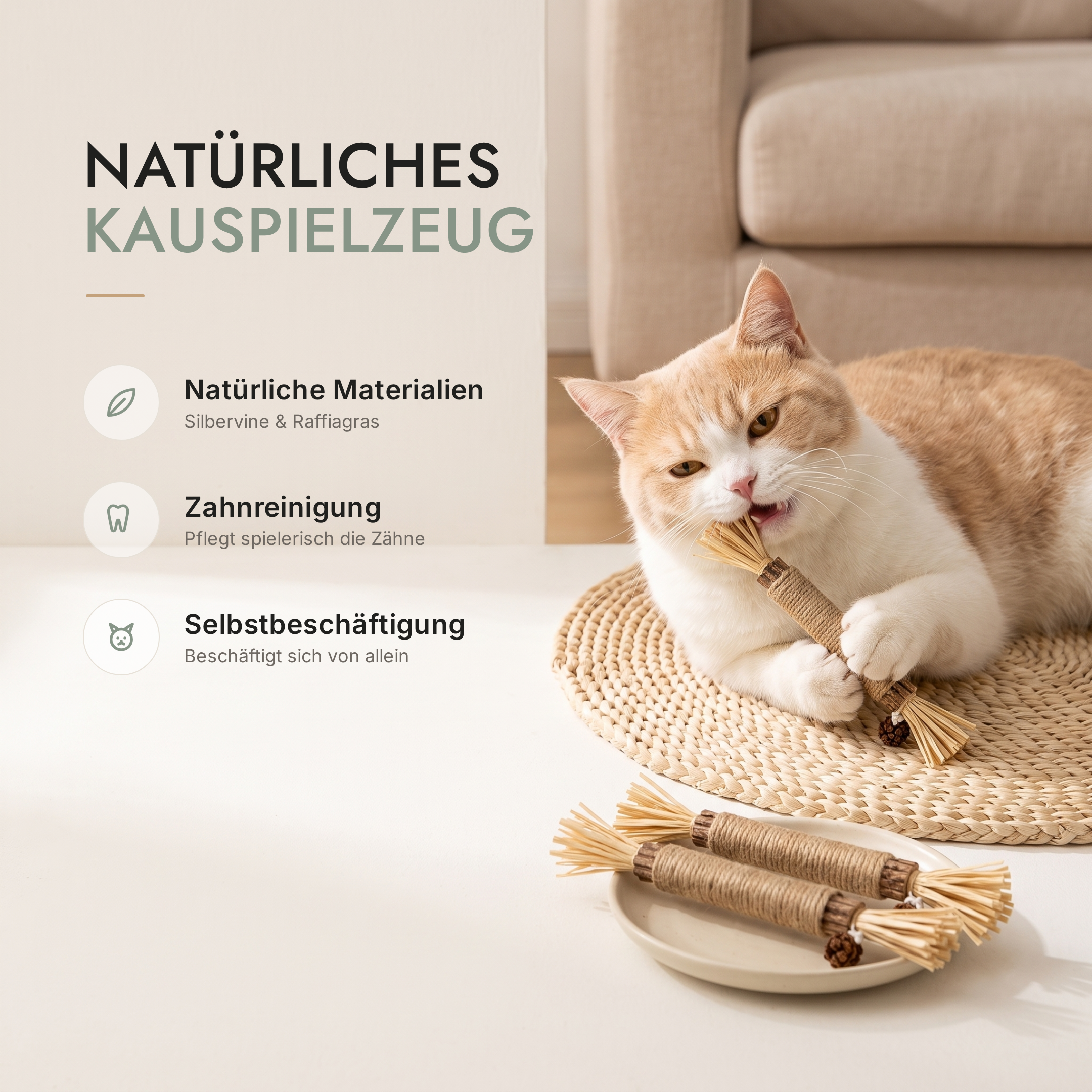 Fellido Zahnpflege-Sticks – natürliches Kauspielzeug, Silbervine & Raffiagras, Zahnreinigung